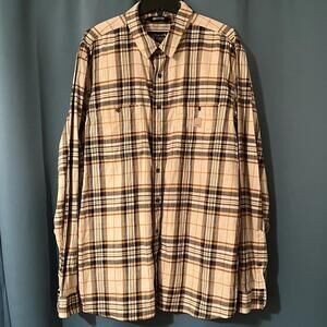 Carhartt Men's Rugged Flex Relaxed Fit Size XL Tall Beige Plaid Button Up Shirt